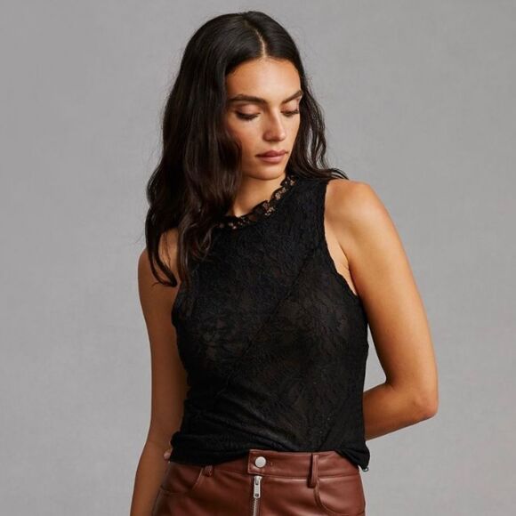 Anthropologie Tops - 🖤 Anthropologie 🖤 Lace Mock Neck Tank Black NEW